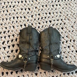 Black Western Boots with Heart Accents